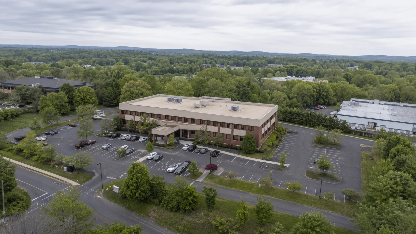 Aerial view of a Northern Fairfield County office property included in an ARC listing engagement