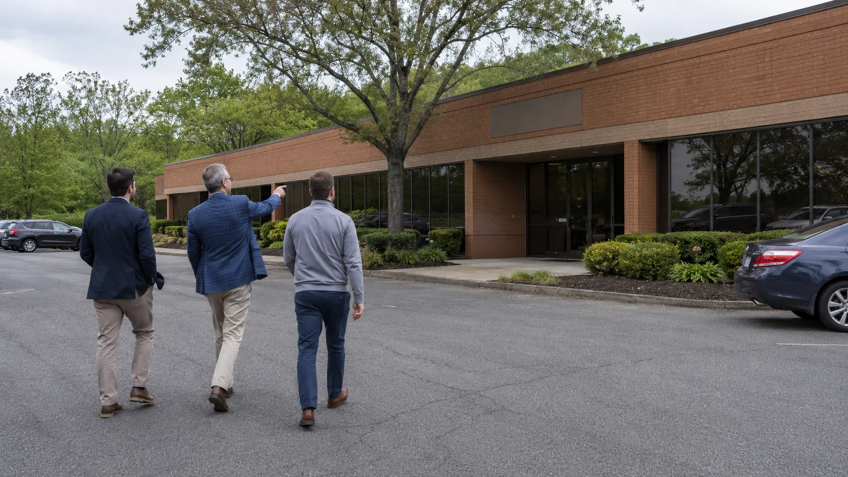 ARC brokers walking a Northern Fairfield County property with a tenant client during a site evaluation