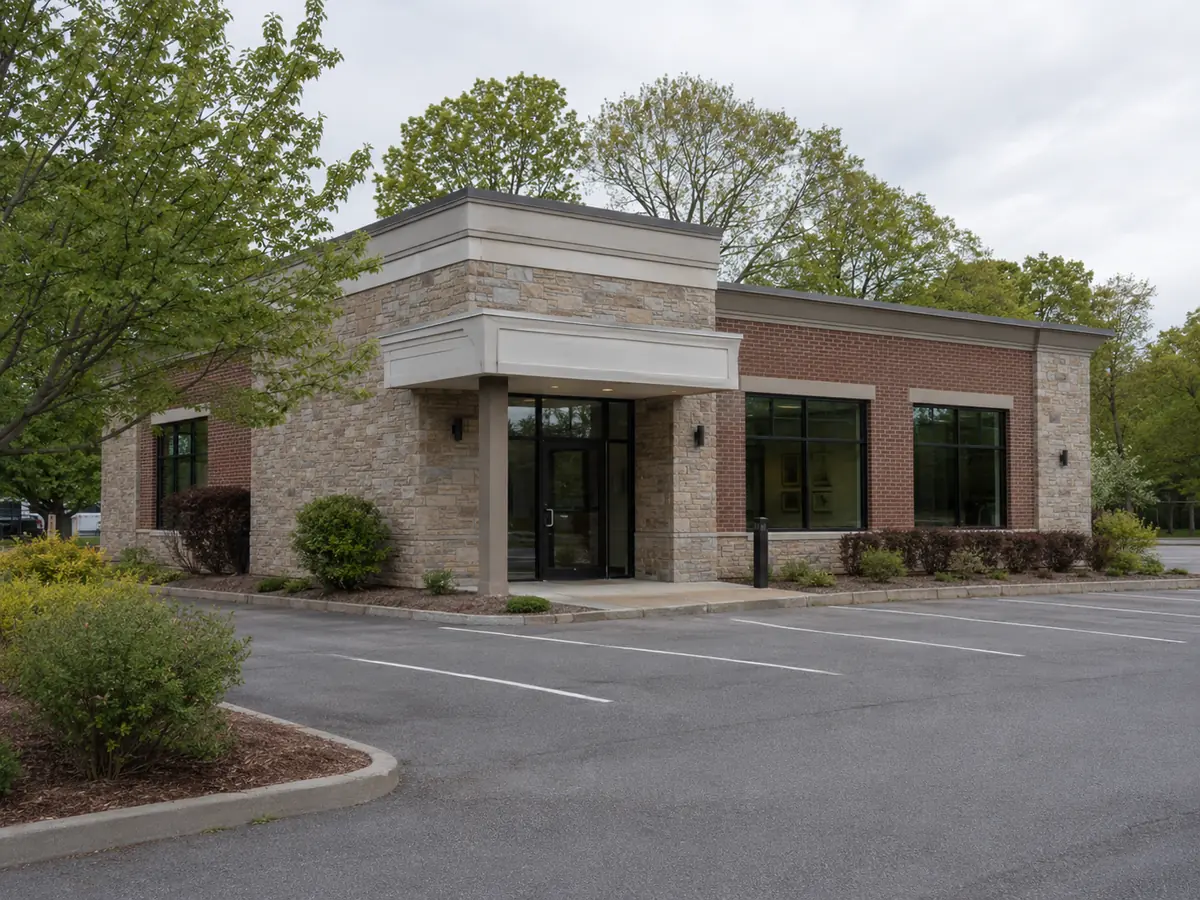 Small freestanding single-tenant net-leased commercial pad building